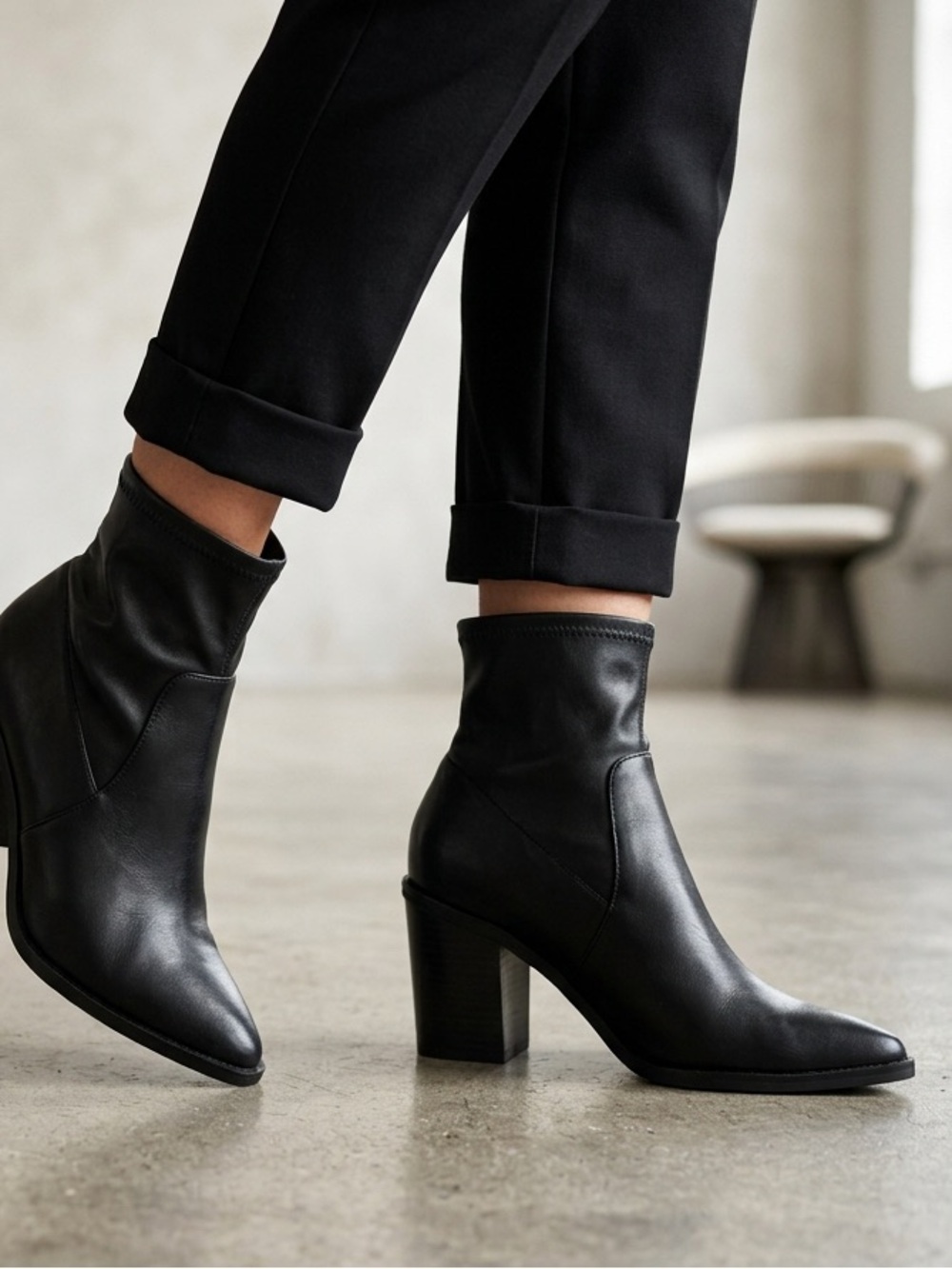 JustFab Black Pointed Toe Ankle Boots with Block Heel